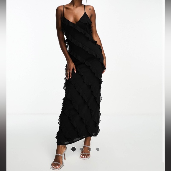 ASOS Dresses & Skirts - ASOS purchased / Rare London / strappy ruffle detail maxi dress w slit / black